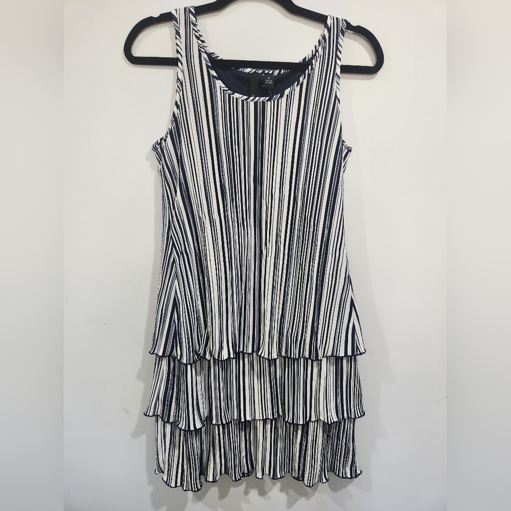 NWT Elegant Navy and White Striped Tiered Mini Dress